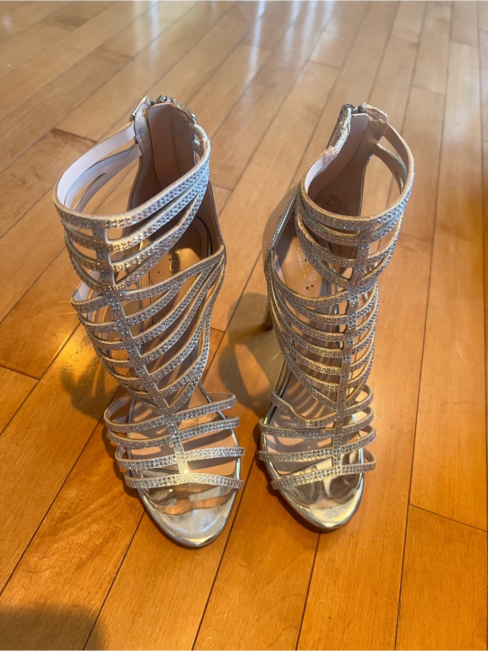 Aldo Silver Rhinestone Cage Stiletto Sandals